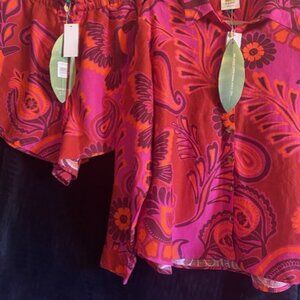 Farm Rio floral print magenta shirt & short set